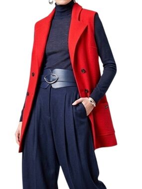 Saint James France boiled wool red open front long old money quiet luxury vest